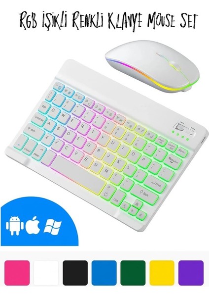 Kablosuz Isikli Klavye ve Mouse - Bluetooth Baglanti, Sessiz Tus, Renkli LED
