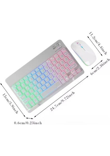 Kablosuz Isikli Klavye ve Mouse - Bluetooth Baglanti, Sessiz Tus, Renkli LED fiyatları