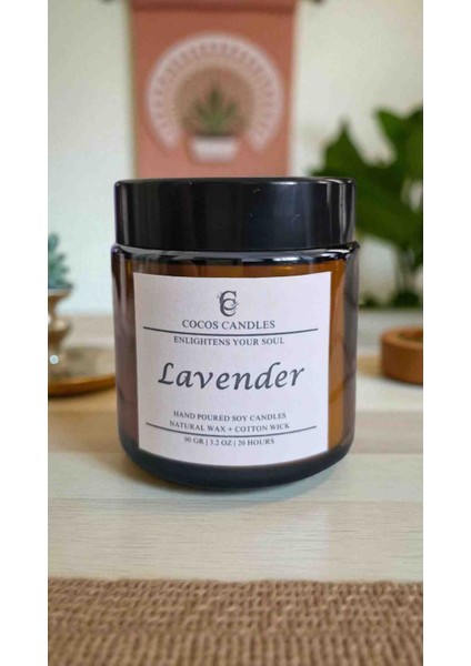 Amber Cam Kavanozda Lavanta Kokulu %100 Doğal Soya Wax Mum – 90 gr – 20 Saat