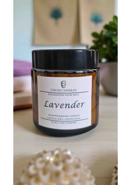 Amber Cam Kavanozda Lavanta Kokulu %100 Doğal Soya Wax Mum – 90 gr – 20 Saat fırsatları