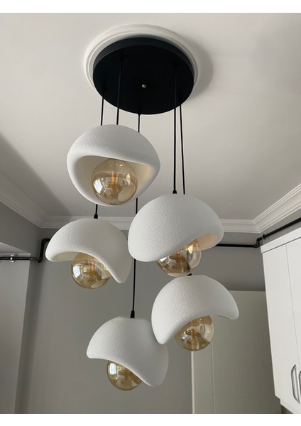 Modern 5'li Avize Beton Dokulu - Salon ve Oturma Odası Için Şık Tasarım (Rustik Ampul Hediyeli) modelleri