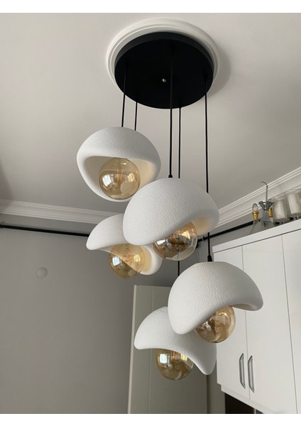 Modern 5'li Avize Beton Dokulu - Salon ve Oturma Odası Için Şık Tasarım (Rustik Ampul Hediyeli) fırsatları