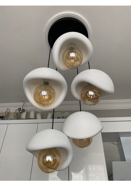 Modern 5'li Avize Beton Dokulu - Salon ve Oturma Odası Için Şık Tasarım (Rustik Ampul Hediyeli) indirimleri