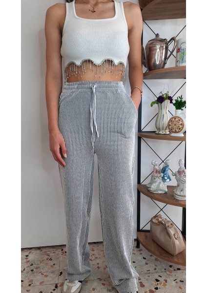 Basic Su Yolu Yüksek Bel Palazzo Kadın Pantalon