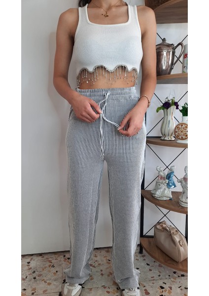 Basic Su Yolu Yüksek Bel Palazzo Kadın Pantalon modelleri