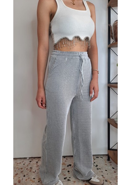 Basic Su Yolu Yüksek Bel Palazzo Kadın Pantalon fırsatları
