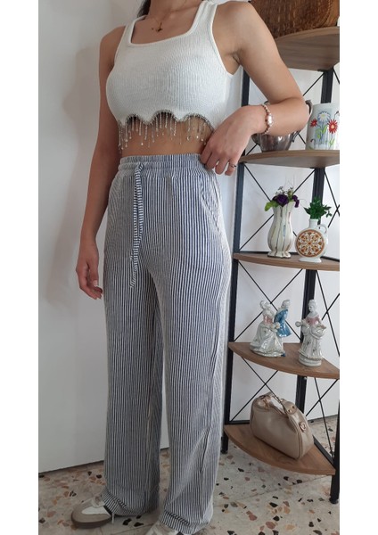 Basic Su Yolu Yüksek Bel Palazzo Kadın Pantalon modelleri