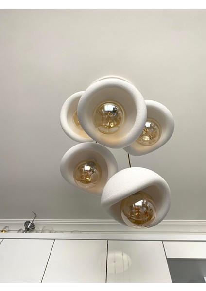 Modern 5'li Avize Beton Dokulu - Salon ve Oturma Odası Için Şık Tasarım (Rustik Ampul Hediyeli) fırsatları