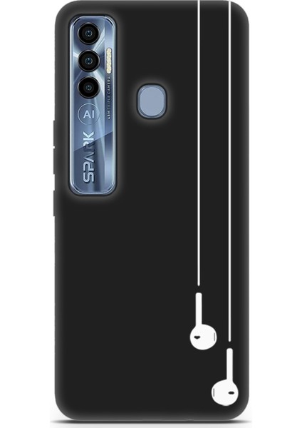 Tecno Spark 7 Pro Uyumlu Minima 9 Baskılı Telefon Kabı Beyaz Kulaklık