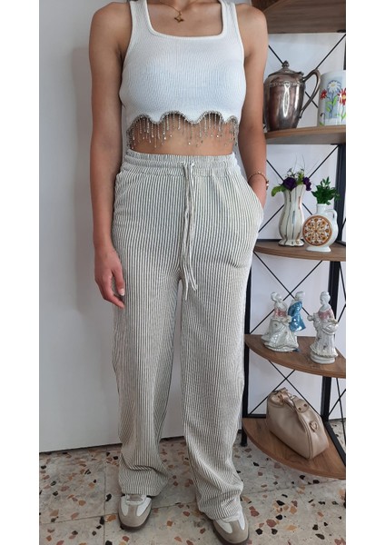 Basic Su Yolu Yüksek Bel Palazzo Kadın Pantalon