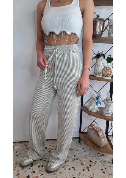 Basic Su Yolu Yüksek Bel Palazzo Kadın Pantalon modelleri