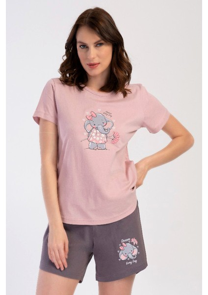 Pamuklu Kadın Kısa Kol Şortlu Pijama Takım , 401098