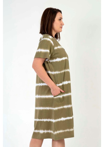 Pamuklu Kadın Büyük Beden Kısa Kol Fermuarlı Cep Ev Elbısesı , 210068 fiyatları