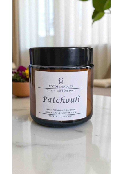 Paçuli Esanslı Doğal Soya Mum – Meditasyon ve Aromaterapi – Amber Cam – 90 gr – Cocos Candles
