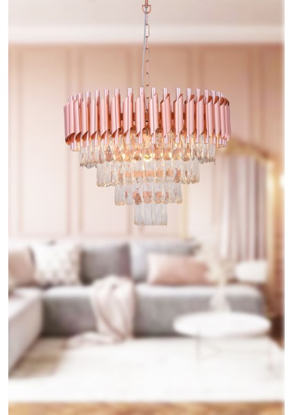 Palmira 50 cm'lik Kristal Taşlı Salon Oturma Odası Lüks Avize - (Rose Gold)