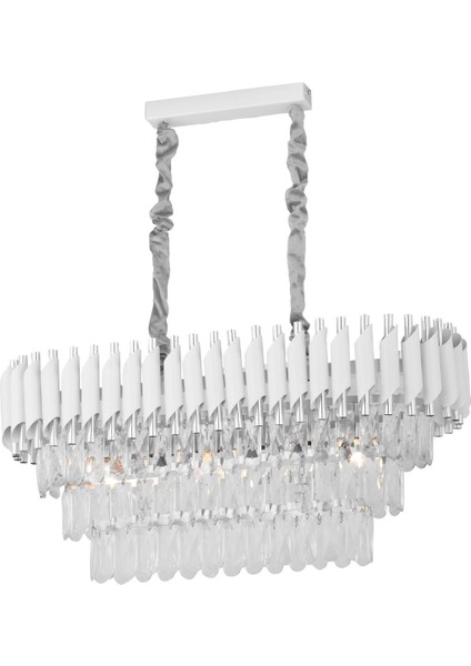 Palmira 75x35 Cm'lik 3 Katlı Prizma Kesim Kristal Taşlı Lüks Avize 6'lı - (Beyaz Krom) fiyatları