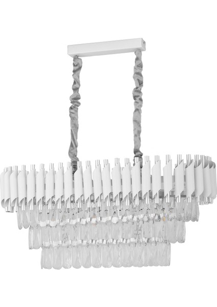 Palmira 75x35 Cm'lik 3 Katlı Prizma Kesim Kristal Taşlı Lüks Avize 6'lı - (Beyaz Krom) modelleri