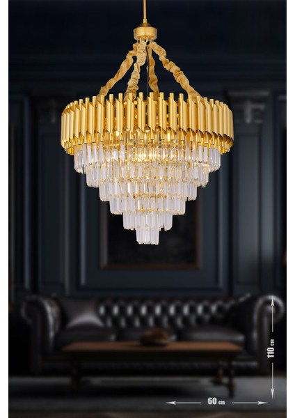Palmira 60 cm'lik Kristal Taşlı Lüks Avize - (sarı-yaldız renk)