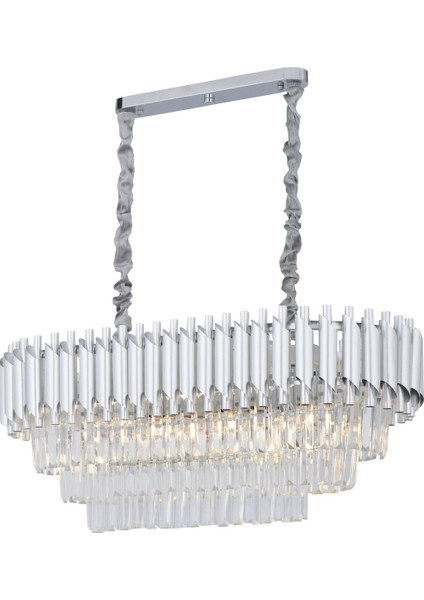 Palmira 75x35 Cm Kristal Taşlı Lüks 3 Katlı Yemek Masası Üstü Avize 6'lı - (Gümüş Yaldız) fiyatları