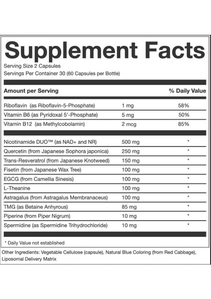 Aeon Liposomal Nad+ Trans-Resveratrol Fisetin Theanine Tmg Spermidine Astragalus 60 fırsatları