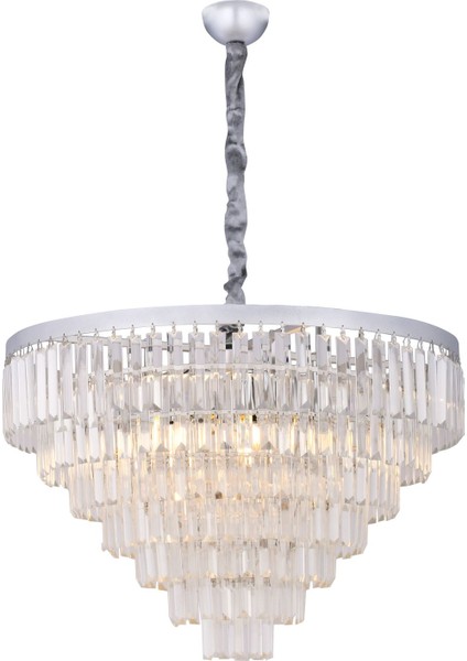 Linsa 65 Cm'lik Kristal Cam Taşlı Lüks Avize - (Gümüş Yaldız) indirimleri