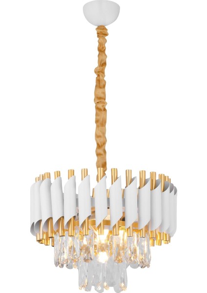 Palmira 35 lik Prizma Kesim Kristal Taşlı Lüks Salon Avize - (Beyaz Gold)