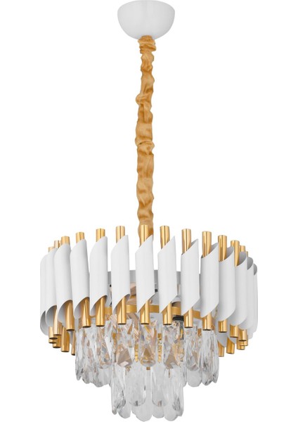 Palmira 35 lik Prizma Kesim Kristal Taşlı Lüks Salon Avize - (Beyaz Gold) modelleri