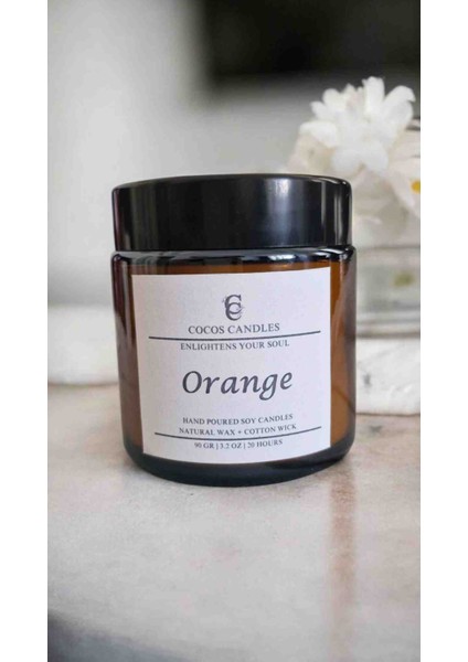 Portakal Esanslı Doğal Soya Mum – Meditasyon ve Aromaterapi – Amber Cam – 90 gr – Cocos Candles indirimleri