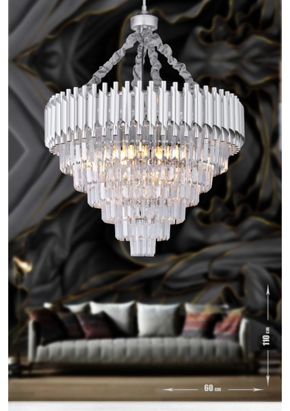 Palmira 60 cm'lik Kristal Taşlı Lüks Avize - (Gümüş-yaldız)