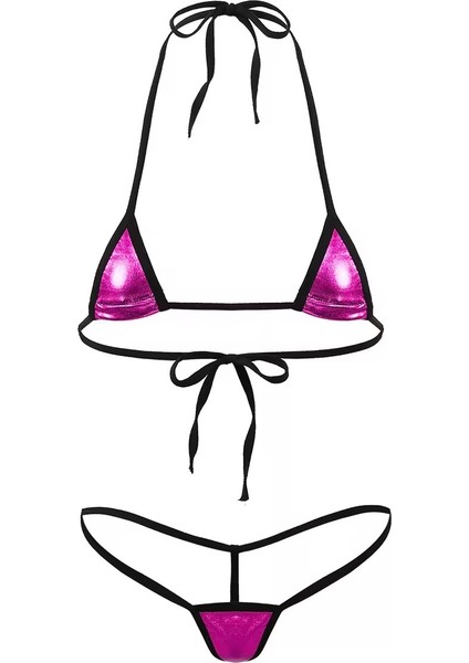 Fuşya Deri Görünümlü Ipli Bikini Takımı
