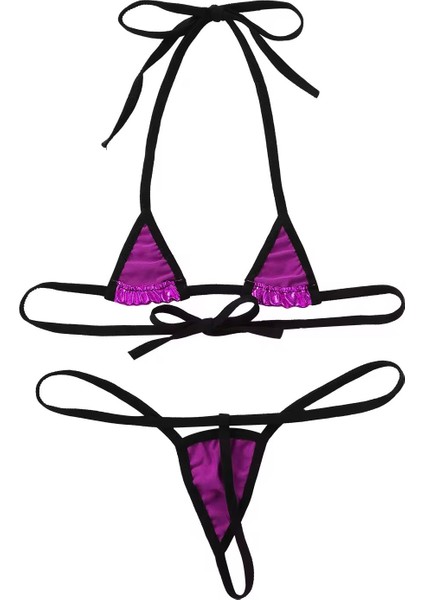 Fuşya Deri Görünümlü Ipli Bikini Takımı modelleri