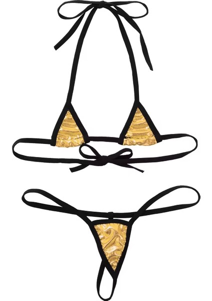 Sarı Deri Görünümlü Ipli Bikini Takımı fiyatları