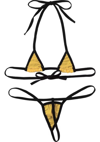Sarı Deri Görünümlü Ipli Bikini Takımı modelleri