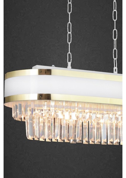 Dora 70x35 Cm'lik Gold Şeritli Kristal Taşlı Lüks Yemek Masası Avize (beyaz-gold) fırsatları