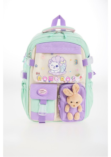 Kore Tarzı Kedi Kız Desenli 180° Tam Açılır Ilkokul Sırt Çantası Kız Çocuk Okul Çantası