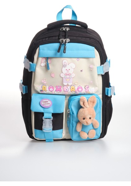 Kore Tarzı Tavşan Çocuk Figürlü 180° Tam Açılır Ilkokul Sırt Çantası Kız Çocuk Okul Çantası