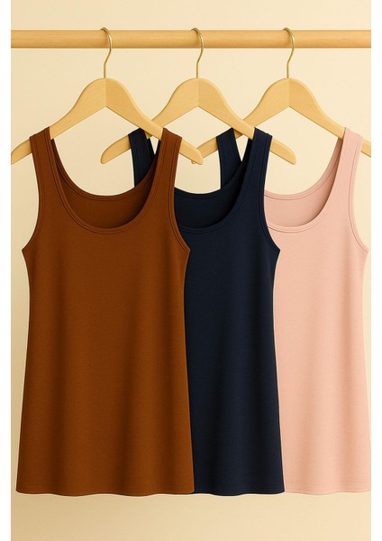 3 Adet A Kesim Rahat Kalıp Basic Kalın Askılı Atlet Tişört