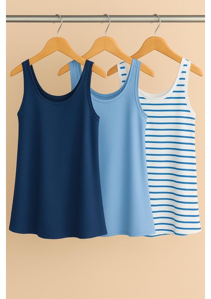 3 Adet A Kesim Rahat Kalıp Basic Kalın Askılı Atlet Tişört