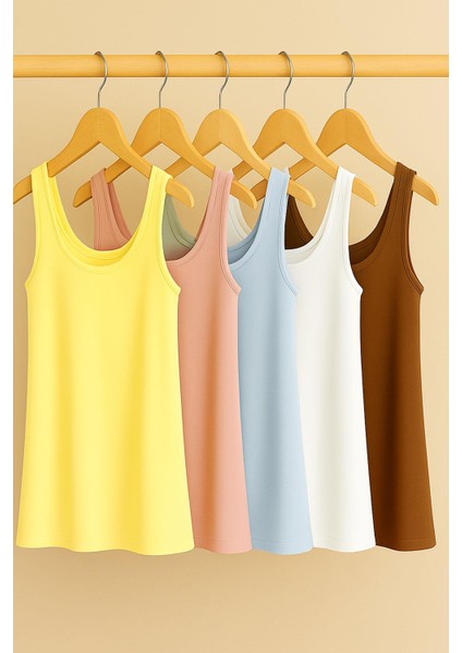 5 Adet A Kesim Pamuklu Kalın Askılı Atlet Tişört