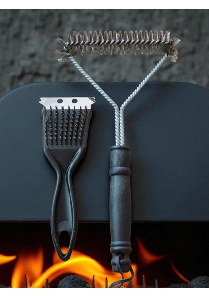 Izgara Tel Temizleme Fırçası ve Mangal Barbekü Fırçası 2'li Set