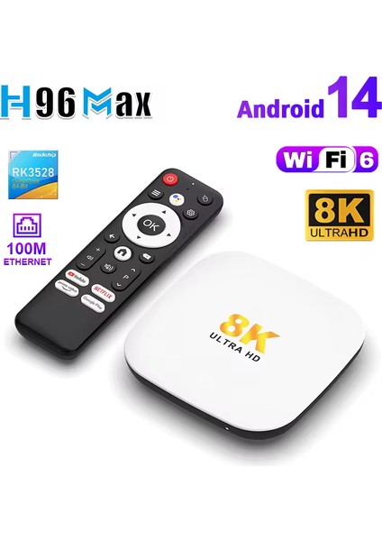 M2plus 8k Android 14.0 Tv Box 4gb+32gb Medya Oynatıcı Air Mouse Wifi6 Bt 5.4 Ethernet Sesli Komut Rk3528 Cpu Mali-450 Mp2 Gpu
