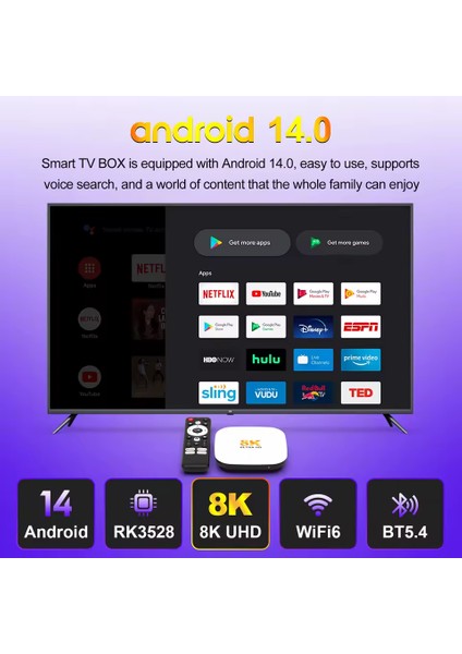 M2plus 8k Android 14.0 Tv Box 4gb+32gb Medya Oynatıcı Air Mouse Wifi6 Bt 5.4 Ethernet Sesli Komut Rk3528 Cpu Mali-450 Mp2 Gpu modelleri