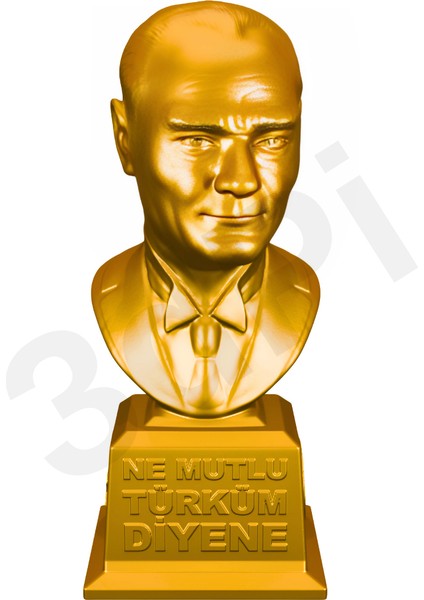 | Atatürk Büstü 15CM - Ne Mutlu Türküm Diyene Kaideli - Altın Rengi