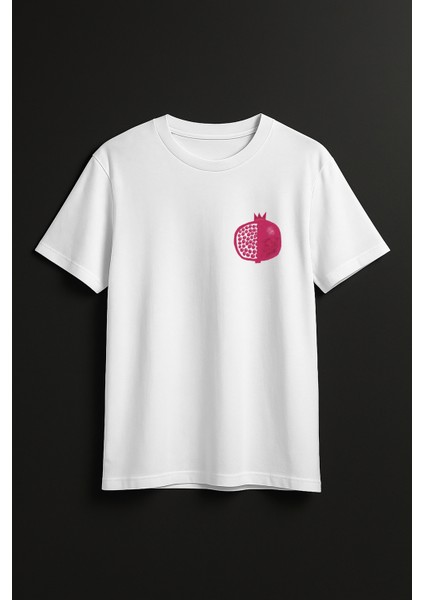 Nar Baskılı %100 Pamuk Regular Fit Bisiklet Yaka Beyaz Kadın T-Shirt modelleri