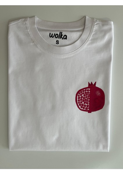 Nar Baskılı %100 Pamuk Regular Fit Bisiklet Yaka Beyaz Kadın T-Shirt fırsatları