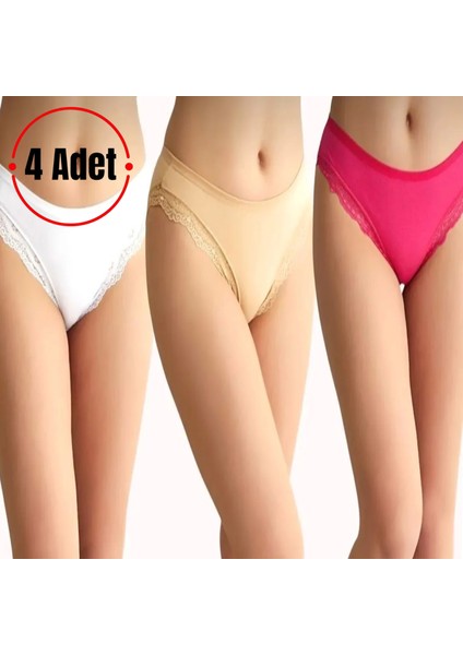 Kadın Dantelli Büyük Beden Bato Fitilli Esnek Kilot Aynı Renk 4 Adet