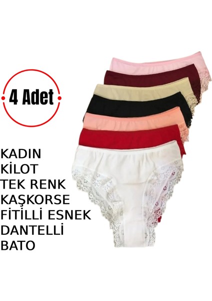 Kadın Dantelli Büyük Beden Bato Fitilli Esnek Kilot Aynı Renk 4 Adet fiyatları