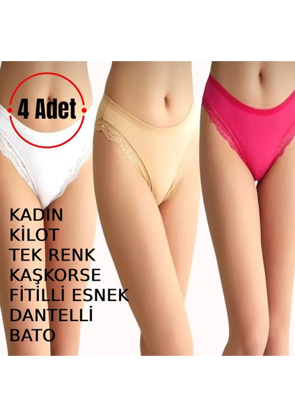 Kadın Dantelli Büyük Beden Bato Fitilli Esnek Kilot Aynı Renk 4 Adet fırsatları