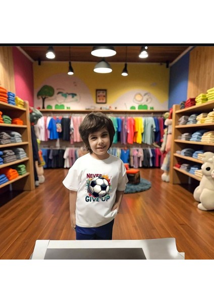 Beyaz Oversize Baskılı Kısa Kollu O Yaka Erkek Çocuk T-Shirt