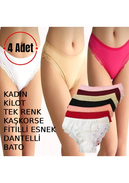 Kadın Dantelli Büyük Beden Bato Fitilli Esnek Kilot Aynı Renk 4 Adet modelleri